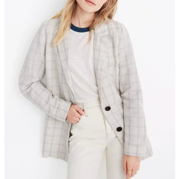 Madewell Dorset Linen Blend Blazer in Windowpane Size Small NWT - Picture 1 of 8